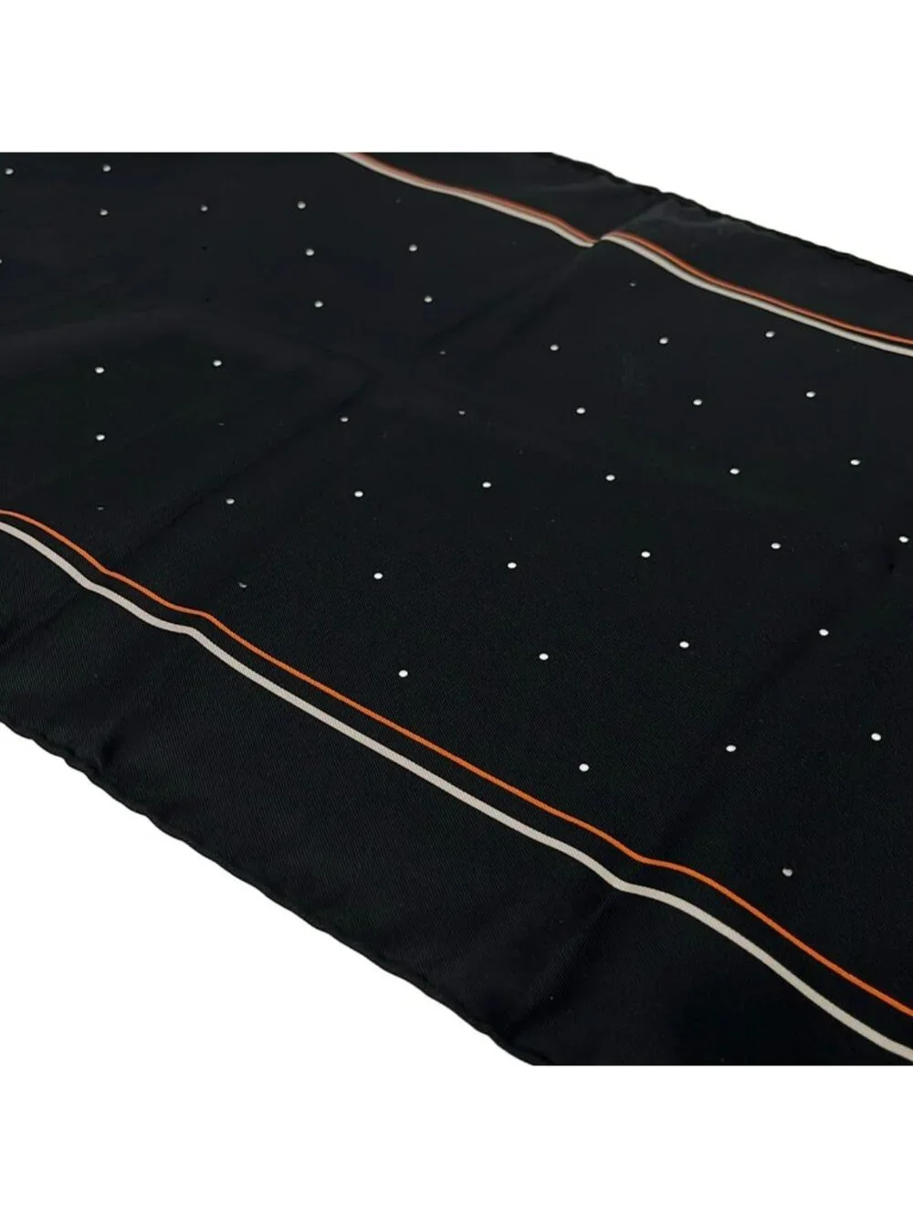 Hermes Shawl Black White Orange Fringe Perforated Silk Scarf